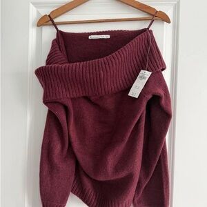 Abercrombie & Fitch Maroon Off-Shoulder Sweater